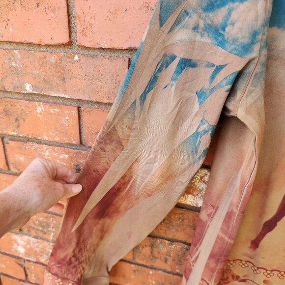 Horse-Print Long-Sleeve Button-Down Shirt Dress With Mandarin Collar Size Large - Picture 9 of 11